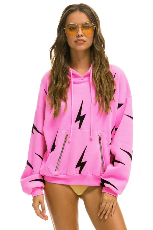 Women BOLT STITCH REPEAT RELAXED PULLOVER HOODIE WITH POCKET ZIPPERS 8211 NEON PINK BLACK Aviator Nation BoltCollection Women BOLT STITCH REPEAT RELAXED PULLOVER HOODIE WITH POCKET ZIPPERS 8211 NEON PINK BLACK Aviator Nation BoltCollection