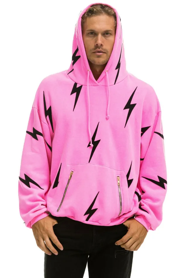 Women BOLT STITCH REPEAT RELAXED PULLOVER HOODIE WITH POCKET ZIPPERS 8211 NEON PINK BLACK Aviator Nation BoltCollection Women BOLT STITCH REPEAT RELAXED PULLOVER HOODIE WITH POCKET ZIPPERS 8211 NEON PINK BLACK Aviator Nation BoltCollection