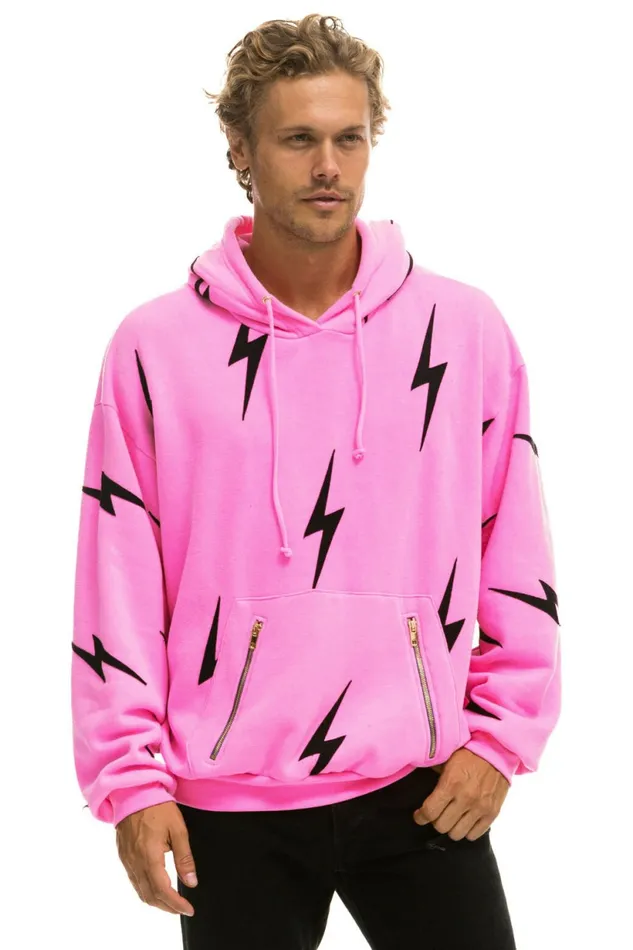 Women BOLT STITCH REPEAT RELAXED PULLOVER HOODIE WITH POCKET ZIPPERS 8211 NEON PINK BLACK Aviator Nation BoltCollection Women BOLT STITCH REPEAT RELAXED PULLOVER HOODIE WITH POCKET ZIPPERS 8211 NEON PINK BLACK Aviator Nation BoltCollection