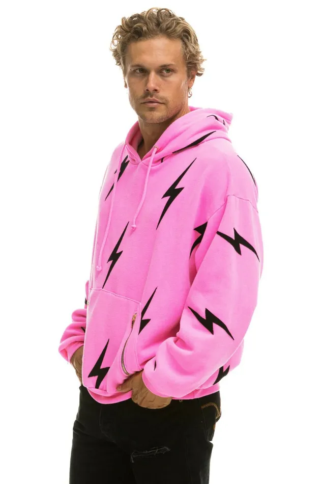 Women BOLT STITCH REPEAT RELAXED PULLOVER HOODIE WITH POCKET ZIPPERS 8211 NEON PINK BLACK Aviator Nation BoltCollection Women BOLT STITCH REPEAT RELAXED PULLOVER HOODIE WITH POCKET ZIPPERS 8211 NEON PINK BLACK Aviator Nation BoltCollection