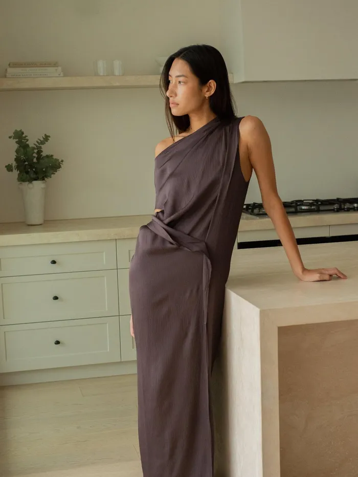 Women Bondi Born 8211 Ardea Draped Dress In Brown Mocha The UNDONE Dresses