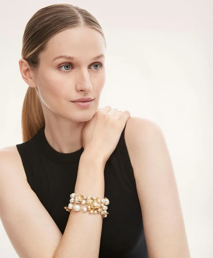 Women Botanical Motif Statement Bracelet White Brooks Brothers Jewelry
