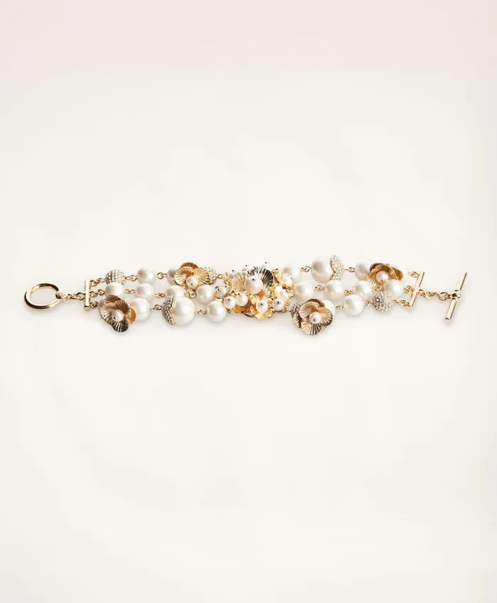 Women Botanical Motif Statement Bracelet White Brooks Brothers Jewelry
