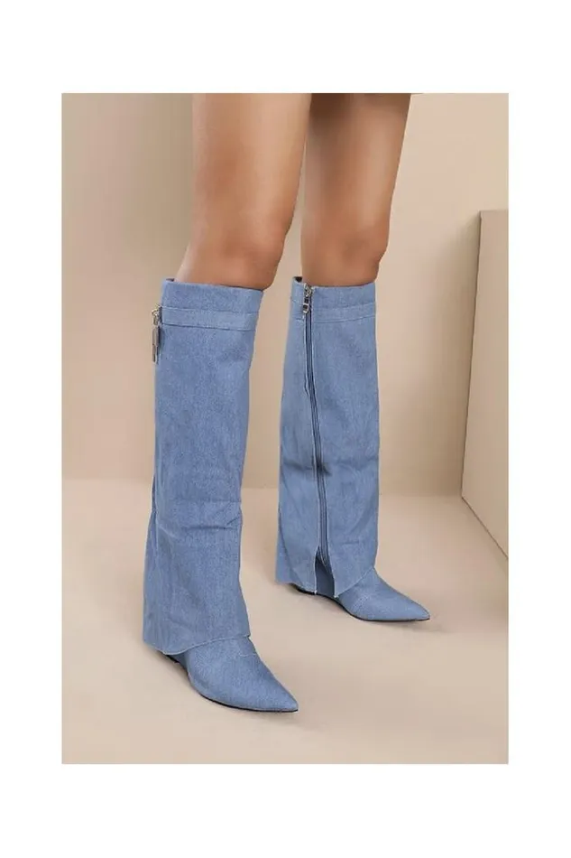 Women Bottes Bleu Talons Hauts Compenss Bleuclair Brentiny Paris Thigh Boots