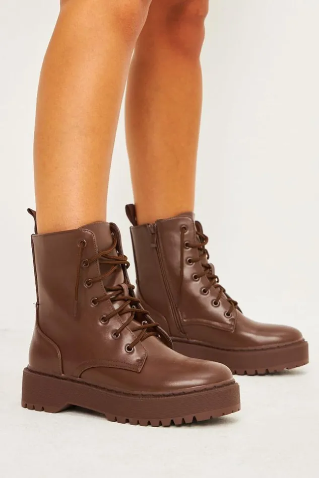 Women Bottines Marrons Lisses Semelle paisse Brown Brentiny Paris Ankle Boots 8211 Boots