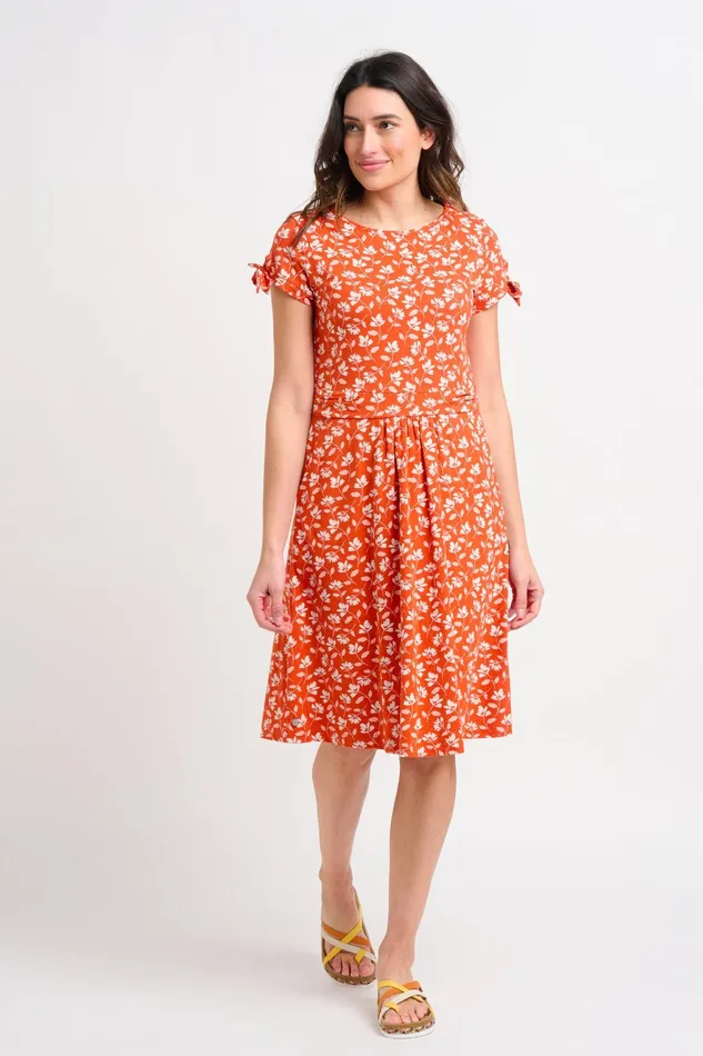 Women Brakeburn Dresses Coral Floating Floral Tie Sleeve Jersey Summer Dress