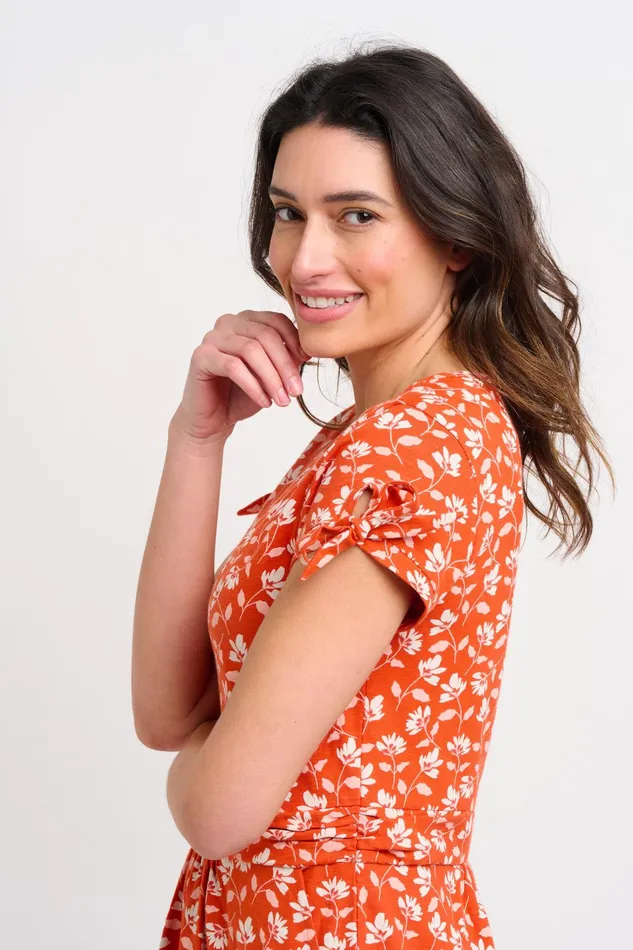 Women Brakeburn Dresses Coral Floating Floral Tie Sleeve Jersey Summer Dress