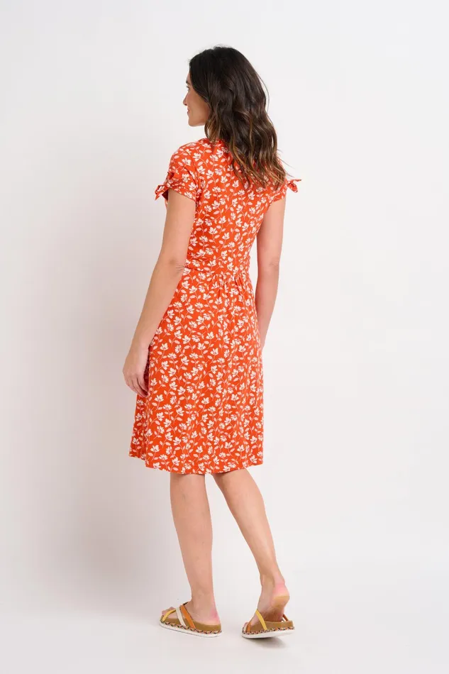 Women Brakeburn Dresses Coral Floating Floral Tie Sleeve Jersey Summer Dress