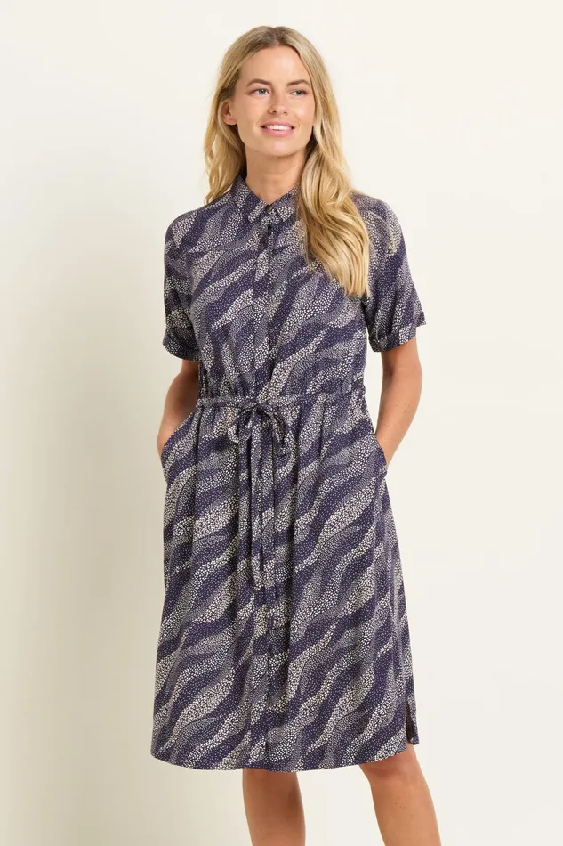 Women Brakeburn Dresses Navy Blue Flowing Dots Print Shirt Dress