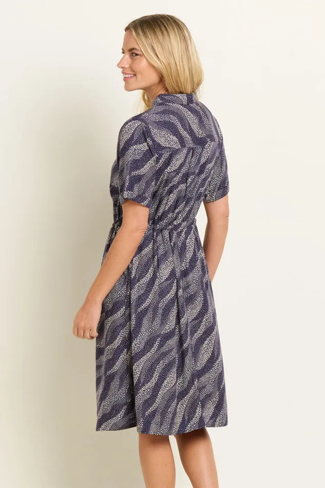 Women Brakeburn Dresses Navy Blue Flowing Dots Print Shirt Dress