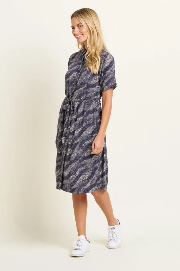 Women Brakeburn Dresses Navy Blue Flowing Dots Print Shirt Dress
