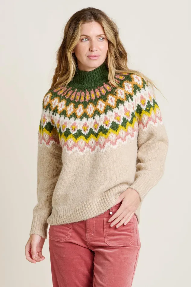 Women Brakeburn Knitwear Stone Oat Chunky Knitted Fairisle Jumper