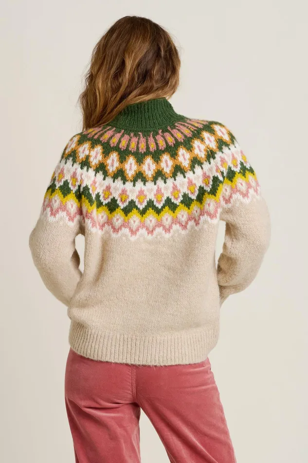 Women Brakeburn Knitwear Stone Oat Chunky Knitted Fairisle Jumper