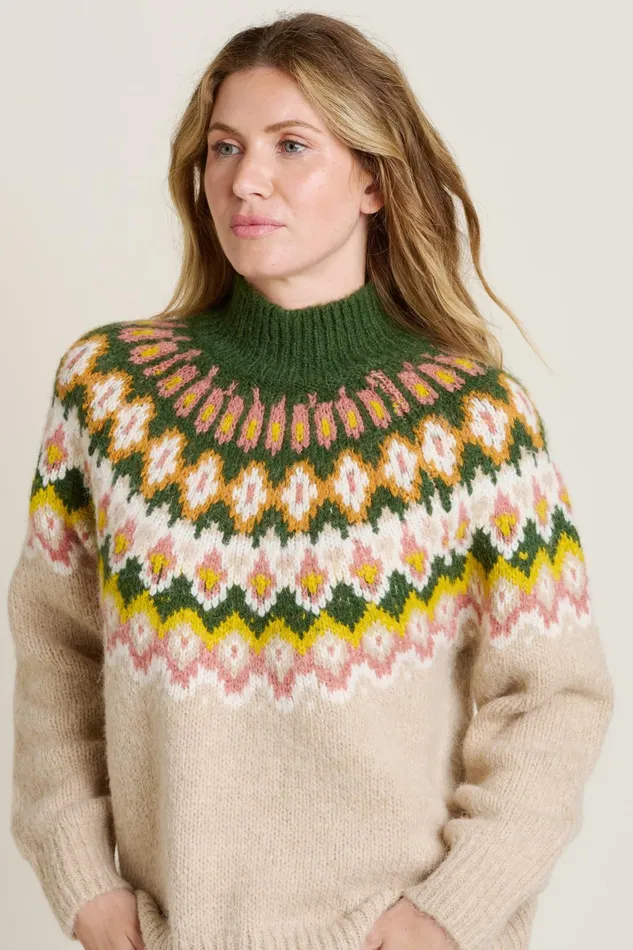 Women Brakeburn Knitwear Stone Oat Chunky Knitted Fairisle Jumper