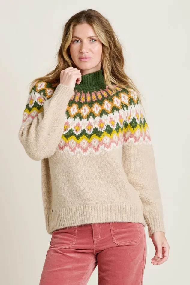 Women Brakeburn Knitwear Stone Oat Chunky Knitted Fairisle Jumper