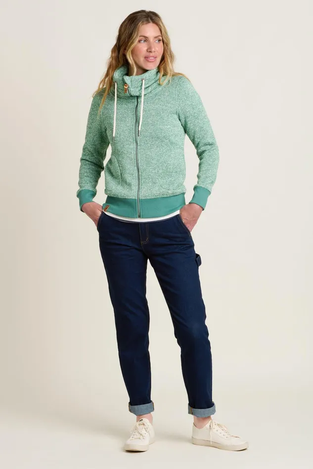 Women Brakeburn Sweatshirts And Hoodies Green Zip Through High Neck Sweatshirt