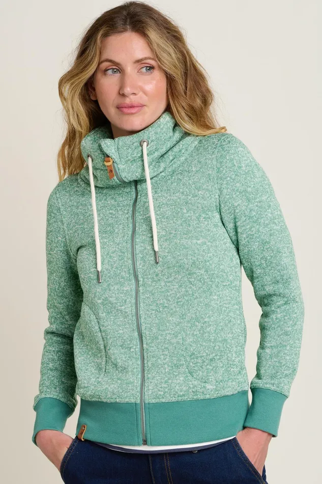 Women Brakeburn Sweatshirts And Hoodies Green Zip Through High Neck Sweatshirt