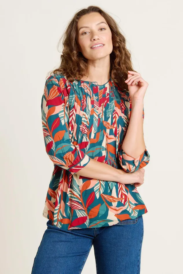 Women Brakeburn Tops TShirts And Vests Green Evergreen Leaves Blouse