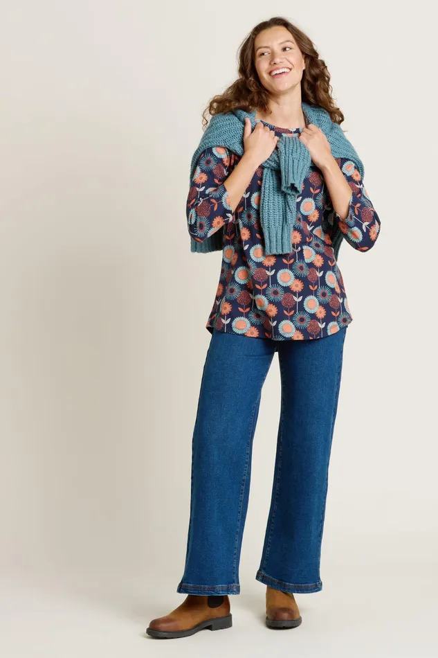 Women Brakeburn Tops TShirts And Vests Navy Freya Long Three Quarter Sleeve Tshirt