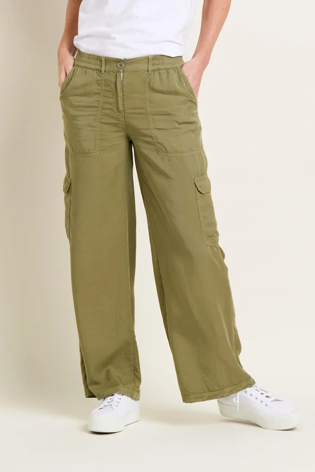 Women Brakeburn Trousers Skirts and Shorts Khaki Wide Leg Side Pocket Trouser