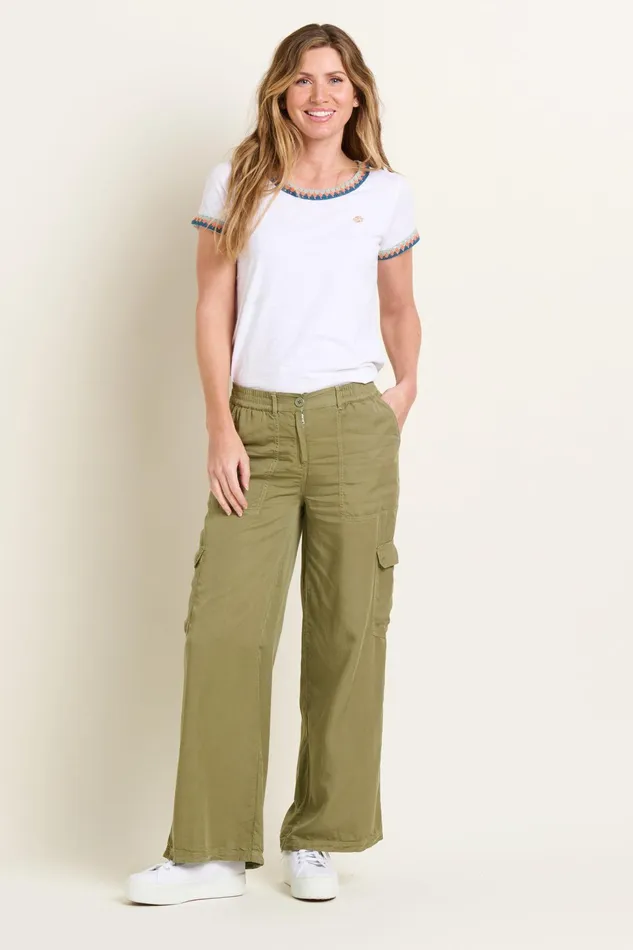 Women Brakeburn Trousers Skirts and Shorts Khaki Wide Leg Side Pocket Trouser