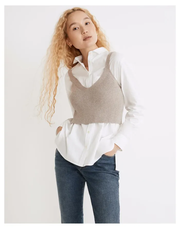 Women Brodale Crop Sweater Tank Heather Stone Madewell Sweaters