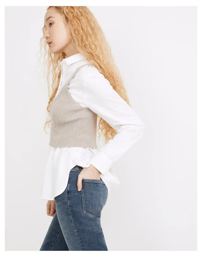 Women Brodale Crop Sweater Tank Heather Stone Madewell Sweaters Women Brodale Crop Sweater Tank Heather Stone Madewell Sweaters
