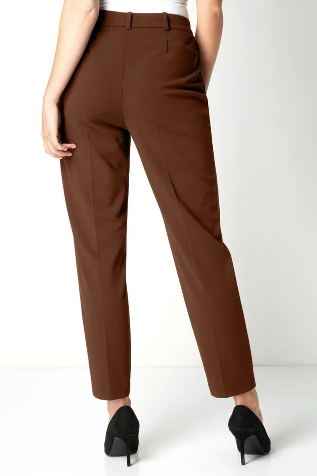 Women Brown Straight Leg Stretch Trouser Roman Trousers