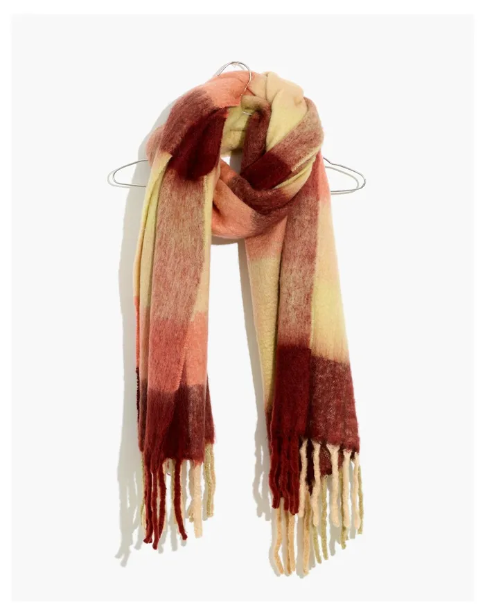 Women Brushed Pastel Plaid Scarf Dark Cinnabar Madewell Scarves and Capes