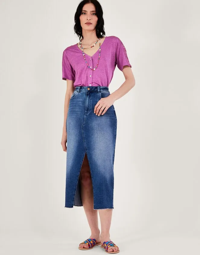 Women Button Through Lace Linen TShirt Purple Monsoon Tops and Blouses