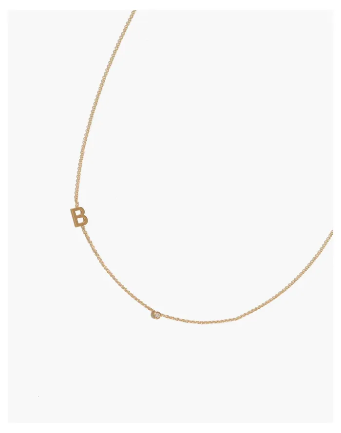 Women BYCHARI ASYMMETRICAL INITIAL and DIAMOND NECKLACE Letter B Madewell Fine Jewelry