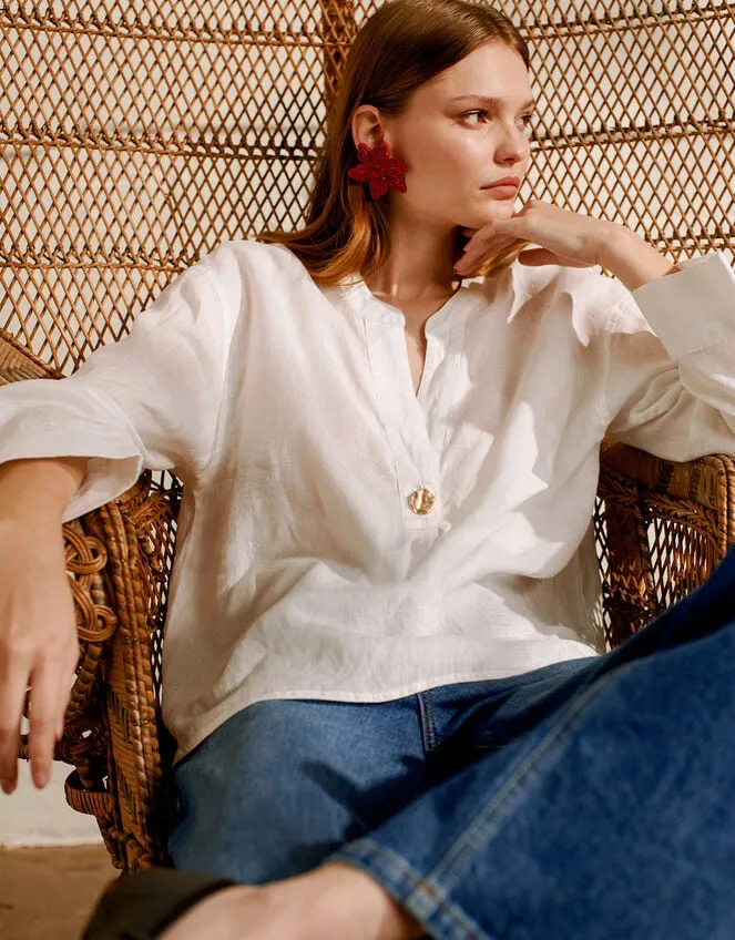 Women Camille Button Linen Top White Monsoon Tops and Blouses