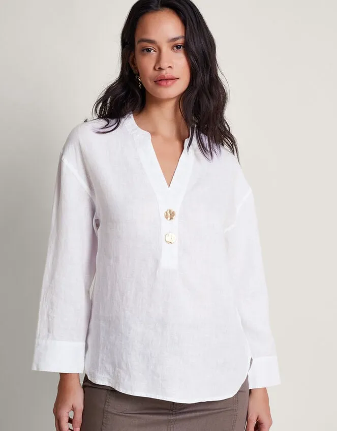 Women Camille Button Linen Top White Monsoon Tops and Blouses
