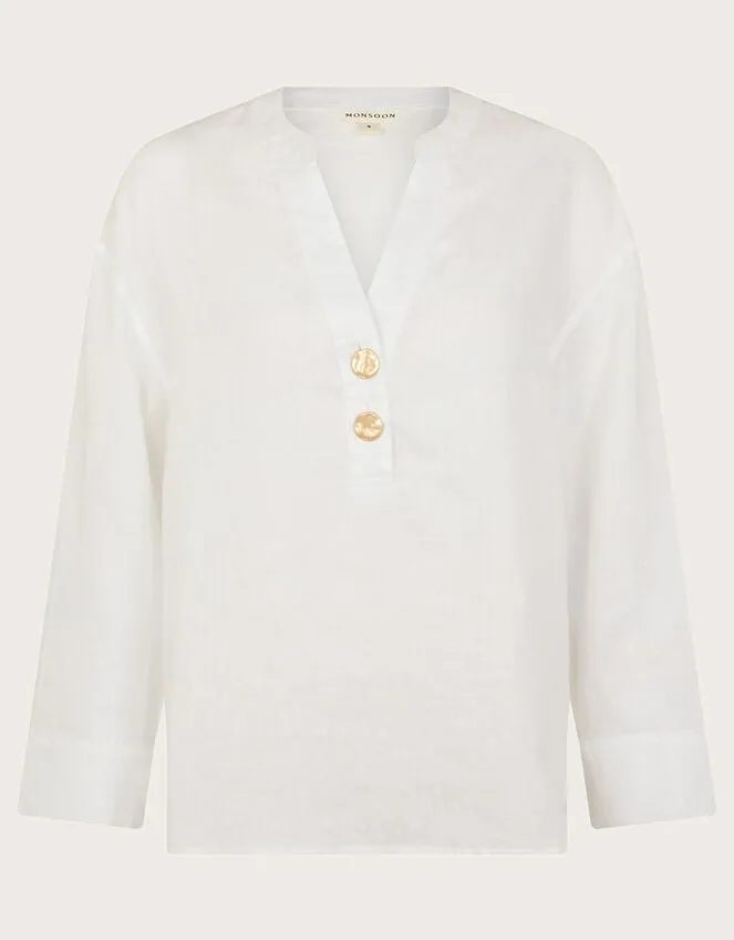 Women Camille Button Linen Top White Monsoon Tops and Blouses