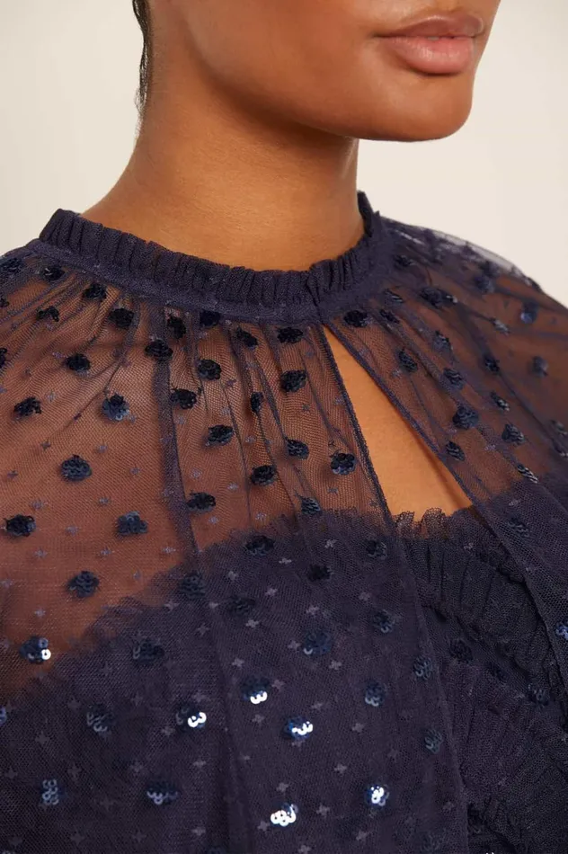 Women Capes Needle and Thread Dot Shimmer Open Midaxi Cape Blue