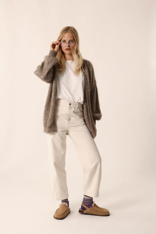 Women Cardigan Altea Marmotte Gilet Mohair Beige Fonc Des Petits Hauts Jumpers and Cardigans