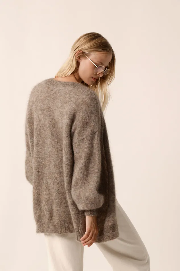 Women Cardigan Altea Marmotte Gilet Mohair Beige Fonc Des Petits Hauts Jumpers and Cardigans