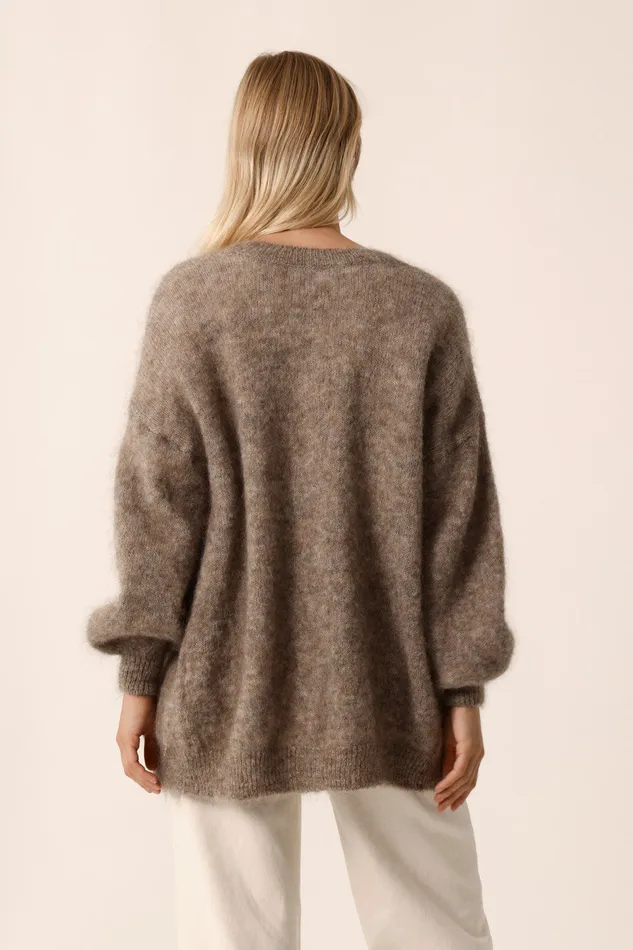 Women Cardigan Altea Marmotte Gilet Mohair Beige Fonc Des Petits Hauts Jumpers and Cardigans