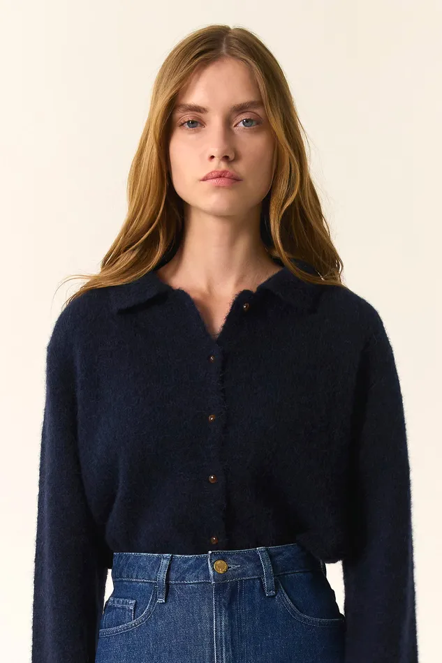 Women Cardigan Anouk Marine Gilet Alpaga Superfine Bleu Marine Des Petits Hauts Jumpers and Cardigans Women Cardigan Anouk Marine Gilet Alpaga Superfine Bleu Marine Des Petits Hauts Jumpers and Cardigans