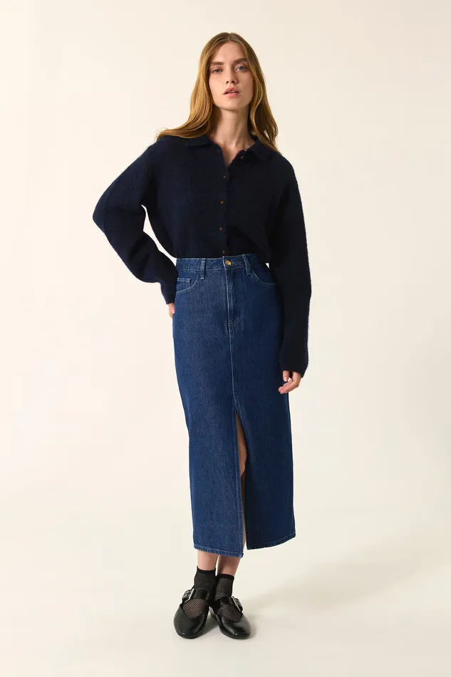 Women Cardigan Anouk Marine Gilet Alpaga Superfine Bleu Marine Des Petits Hauts Jumpers and Cardigans