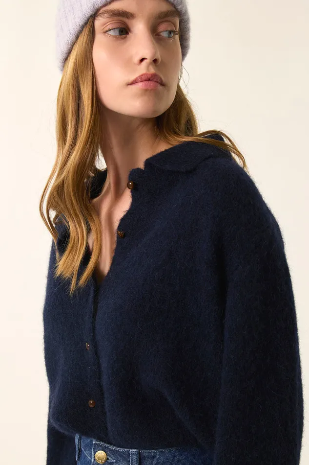 Women Cardigan Anouk Marine Gilet Alpaga Superfine Bleu Marine Des Petits Hauts Jumpers and Cardigans