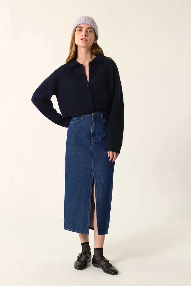 Women Cardigan Anouk Marine Gilet Alpaga Superfine Bleu Marine Des Petits Hauts Jumpers and Cardigans