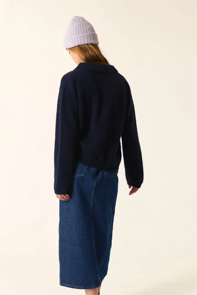 Women Cardigan Anouk Marine Gilet Alpaga Superfine Bleu Marine Des Petits Hauts Jumpers and Cardigans