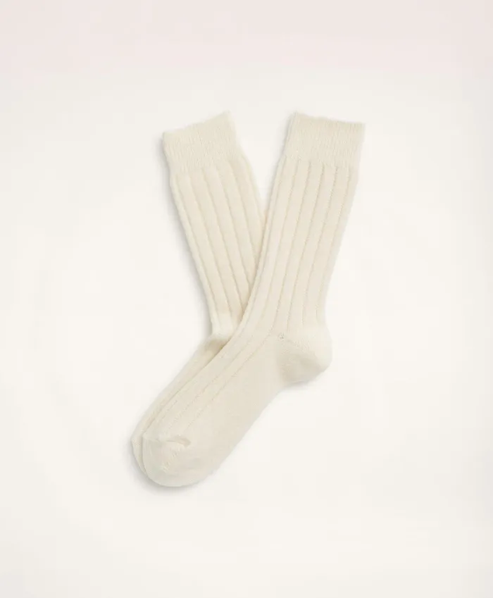 Women Cashmere Blend Ribbed Socks Ivory Brooks Brothers Socks and Hosiery