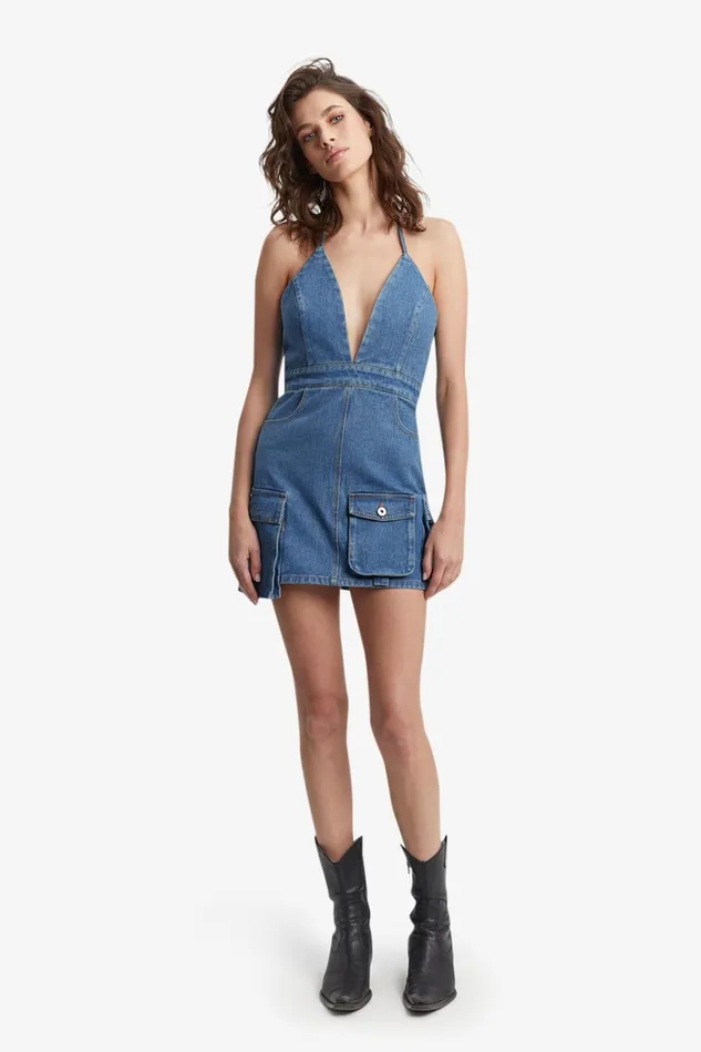 Women Casual Dresses Bardot Zerah Cargo Mini Dress In Vintage Blue Vintage Blue
