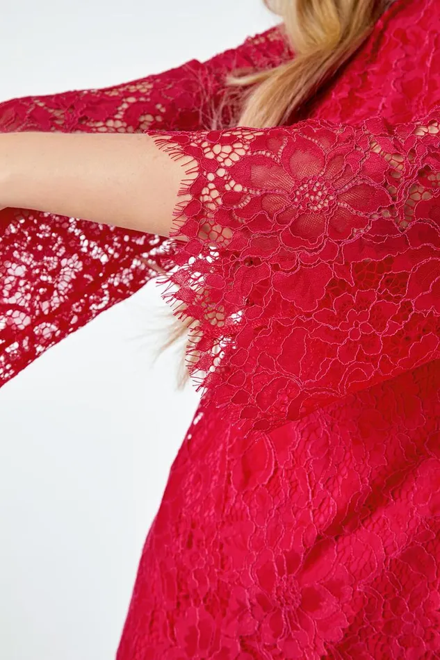 Women Cerise Petite Lace Overlay Tunic Dress Roman Dresses