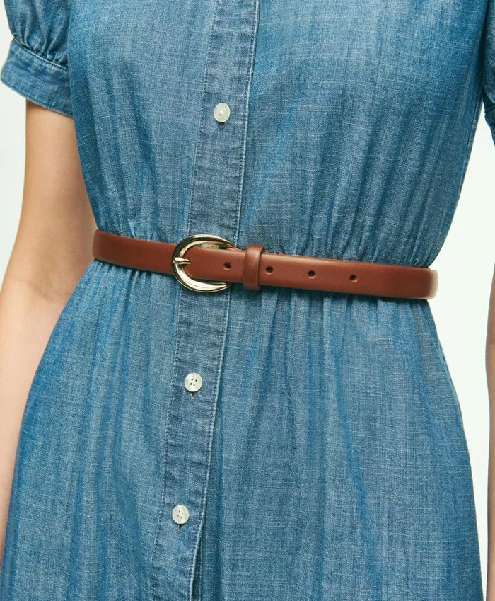 Women Chambray Puff Sleeve Shirt Dress Light Blue Brooks Brothers Dresses