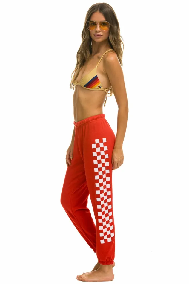 Women CHECK LEG SWEATPANTS 8211 RED WHITE Aviator Nation Sweatpants