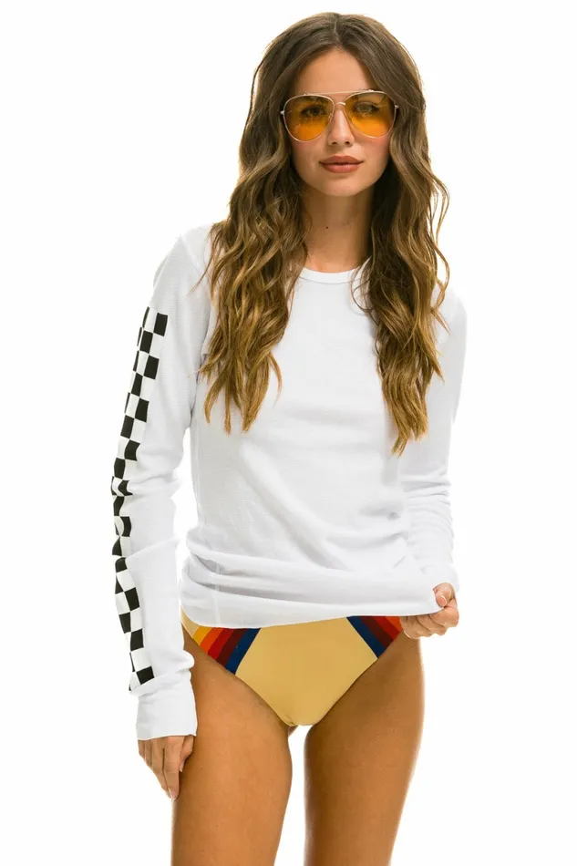 Women CHECK SLEEVE THERMAL 8211 WHITE Aviator Nation UnisexTees