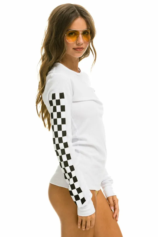 Women CHECK SLEEVE THERMAL 8211 WHITE Aviator Nation UnisexTees Women CHECK SLEEVE THERMAL 8211 WHITE Aviator Nation UnisexTees